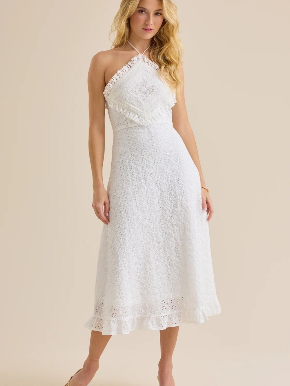 Altar'd State White Halter Cotton Kallum Eyelet Midi Dress 3XL NWT
